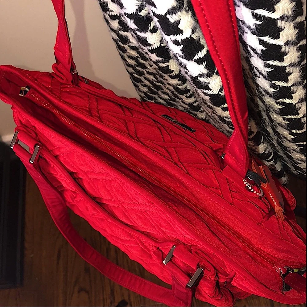 VERA BRADLEY Red Diamond Quilted Long Strap Shoulder Bag w/ Exterior Pockets - Picture 9 of 16